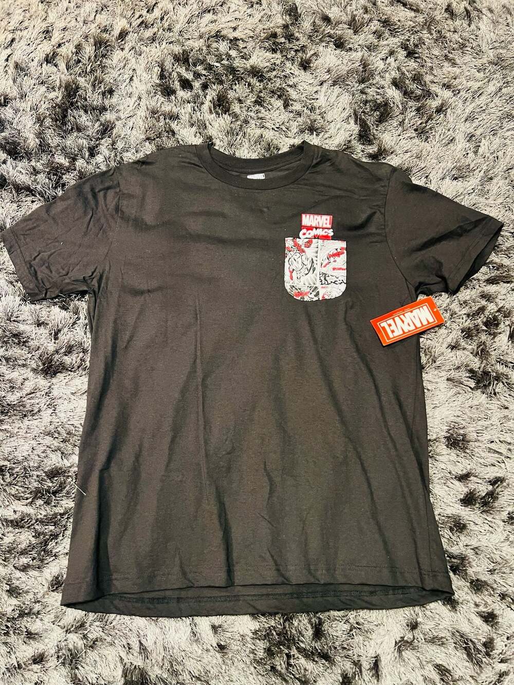 Mad Engine Marvel Comics Black Graphic Pocket T-Shirt